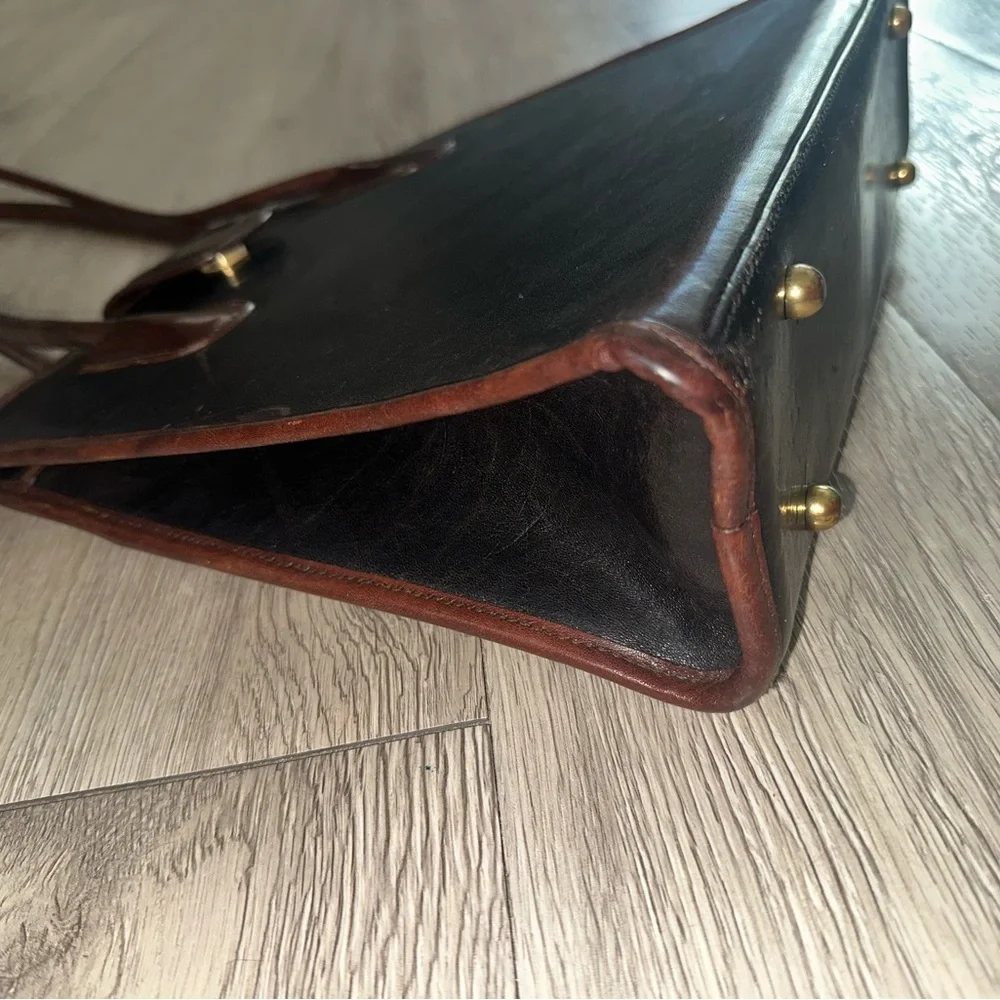 Vintage Brahmin Black Leather Shoulder Bag Tote Purse